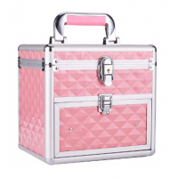 Nail Polish Storage Box Suitcase Nail Accessories Storage Box With Mirror Key Portable Cosmetic Train Box With Drawer Lock-Pink